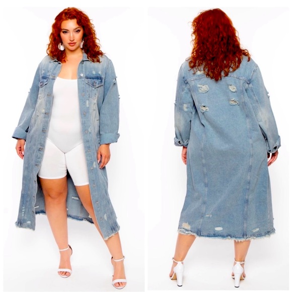 NWOT Destroyed Long Denim Duster Jacket 🌷🌷 - Picture 2 of 3